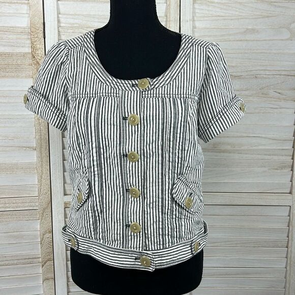 Anthropologie Ett Twa Second Line Ticking Stripe Cropped Jacket 8 - Picture 1 of 10